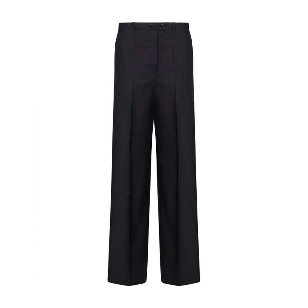 Jil Sander Women Black Wool-Mohair Canvas Wide-Leg Trousers